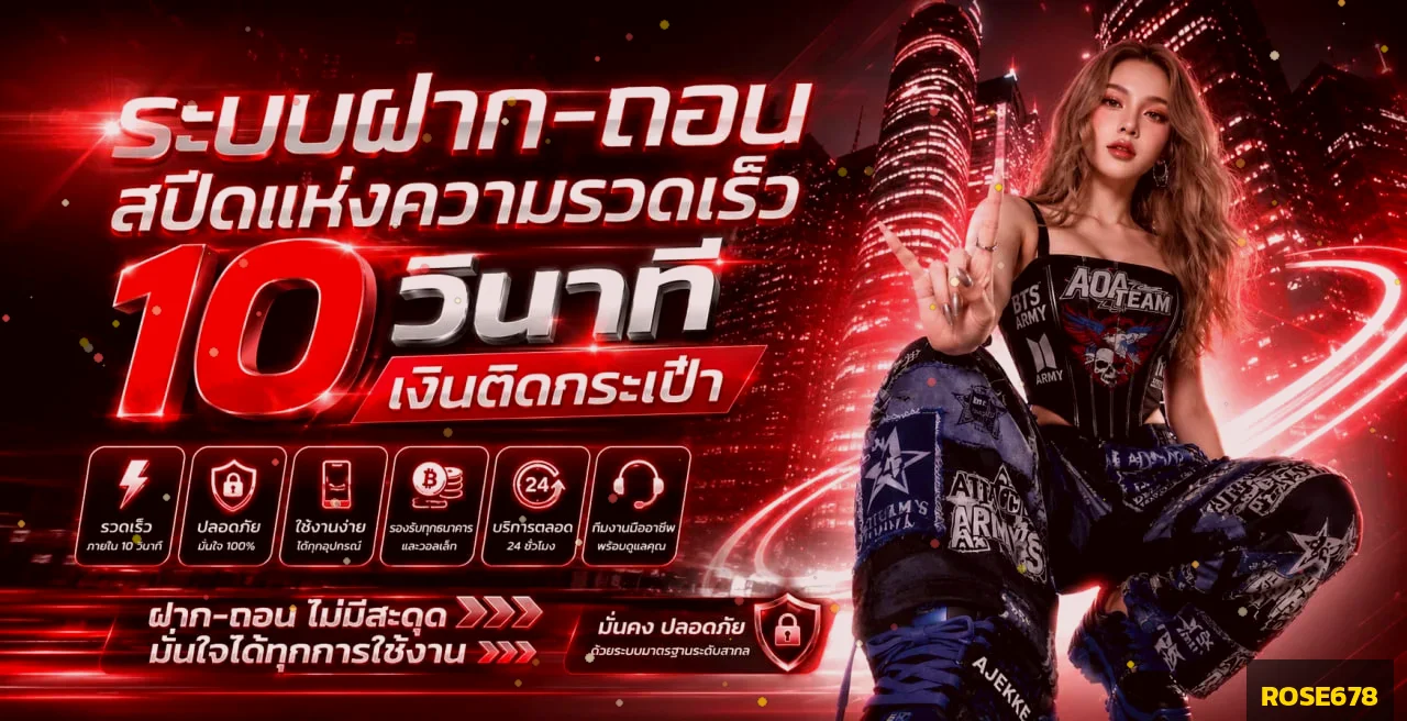 ROSE678 ระบบฝากถอนออโต้ 10 วินาที เงินติดกระเป๋าไว มั่นคง ปลอดภัย